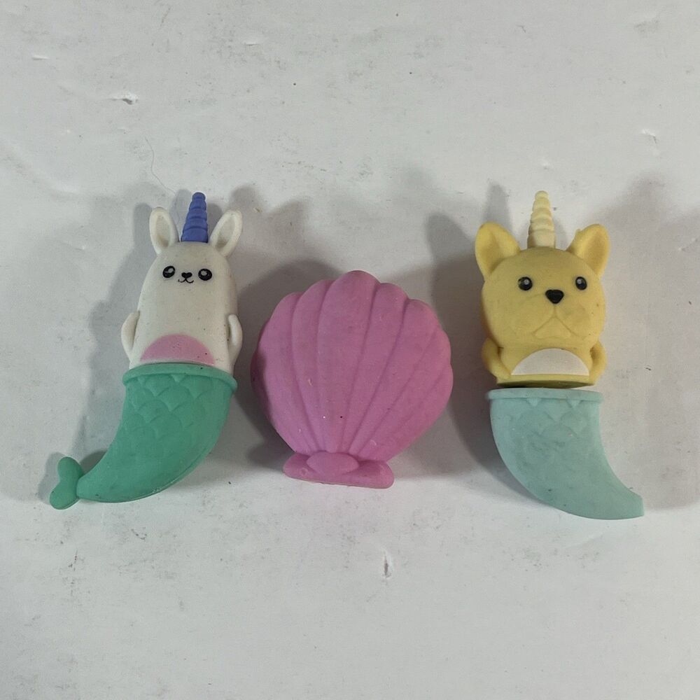 Mermaid Animals With Seashell All Erasers 3 Pieces